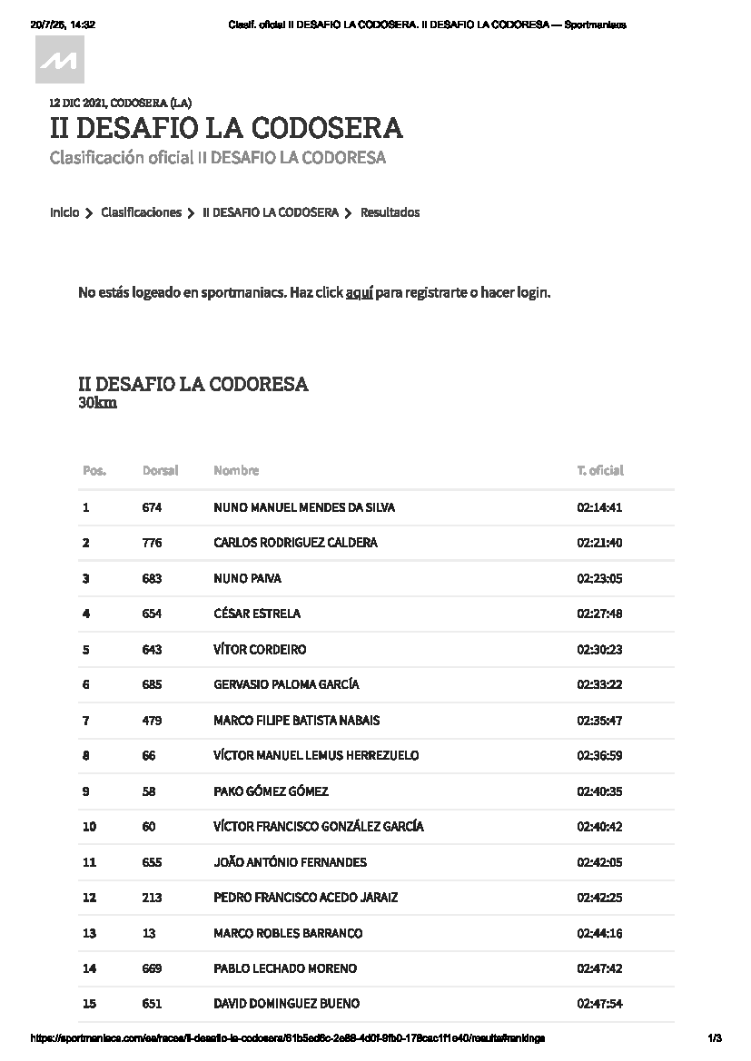 Miniatura de las clasificaciones de la II edición